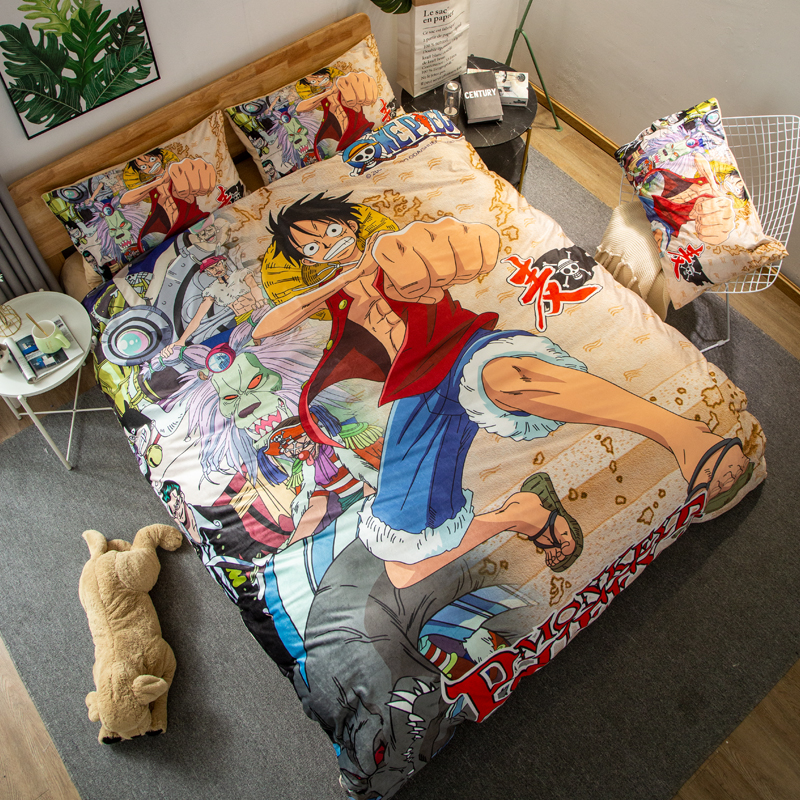 Army GreenCartoon comic Naruto sheet Four piece suit Yu Zhibo Weasel Quilt cover sheet dormitory Three piece set thickening keep warm