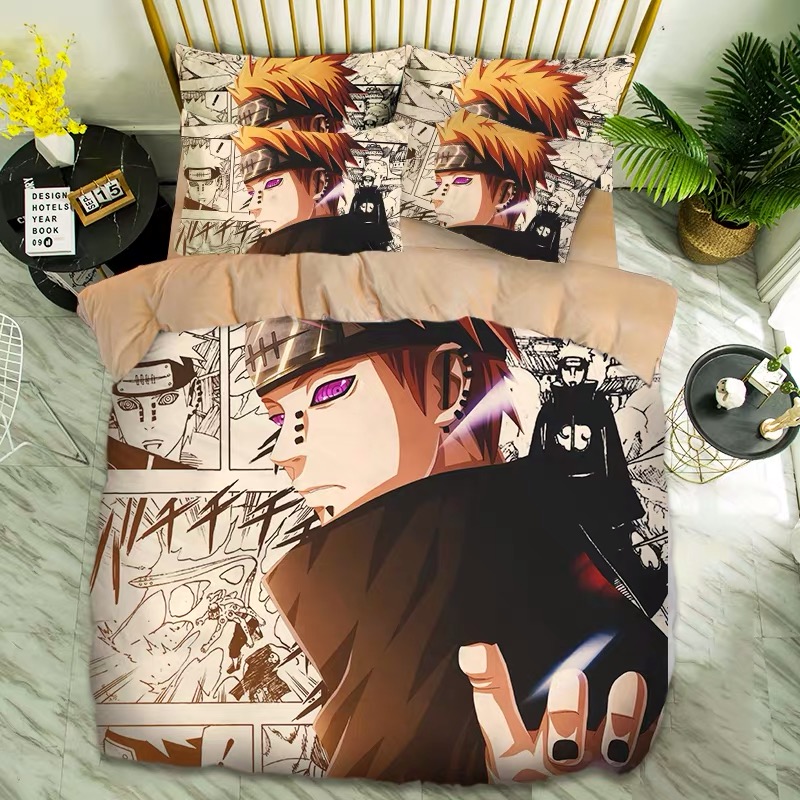 WathetCartoon comic Naruto sheet Four piece suit Yu Zhibo Weasel Quilt cover sheet dormitory Three piece set thickening keep warm