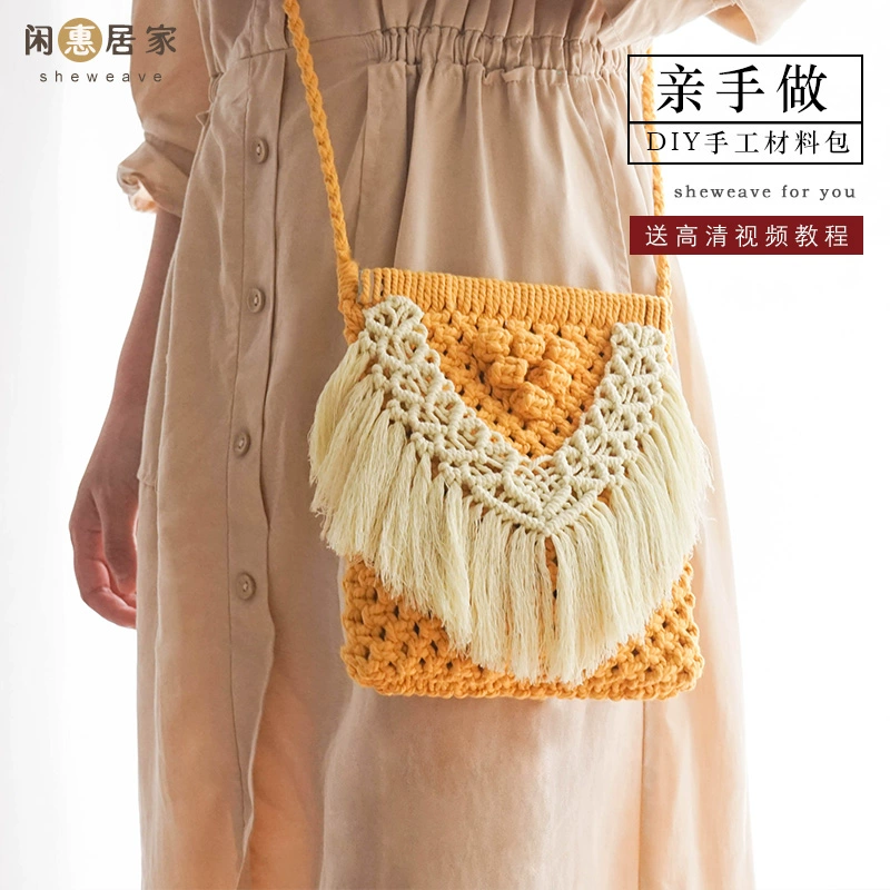 Xianhui nhà nhàn nhã Xuanya với cùng một chiếc túi dệt DIY Chất liệu dệt tay túi macrame chéo nữ - Túi xách nữ