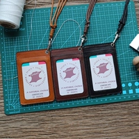 Nhật bản và Hàn Quốc lớp đầu tiên rau rám nắng da bò nhãn ID card set da treo cổ rope retro tài liệu bộ thẻ huy hiệu thẻ làm việc thủy triều bọc thẻ căn cước