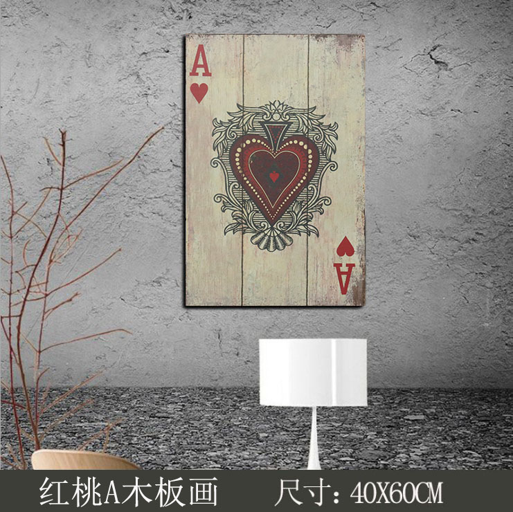 Red Peach AAmerican style Retro originality mahjong poker Wood painting bar Internet cafe restaurant wall personality originality decorate Hang a picture