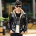 Áo khoác da nam PU Winter Youth Motorcycle Jacket Trend Plus Velvet Dày Trùm da Áo khoác nam Hàn Quốc Slim - Quần áo lông thú Quần áo lông thú