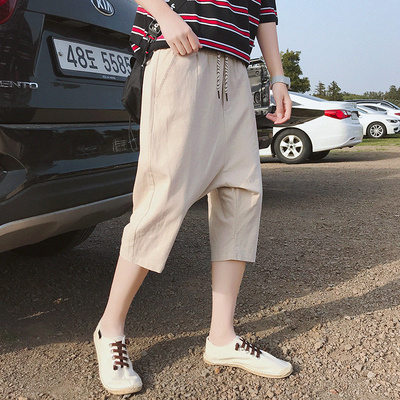 Xia Nan cắt quần cotton và vải lanh quần short nam sinh viên quần hoang dã xu hướng loose 7 điểm quần mỏng quần hậu cung quần mới quần áo thời trang Quần Harem