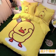 Vibrato nhỏ màu đỏ vịt vàng gia đình cotton cartoon ròng của bốn đứa con ba chàng trai và cô gái công chúa phong cách giường bông - Bộ đồ giường bốn mảnh