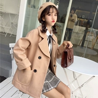 Mùa thu và mùa đông của phụ nữ mới Hàn Quốc khí chất ngọt ngào phù hợp với cổ áo lỏng áo len đôi ngực áo khoác học sinh mẫu áo dạ ngắn đẹp 2019