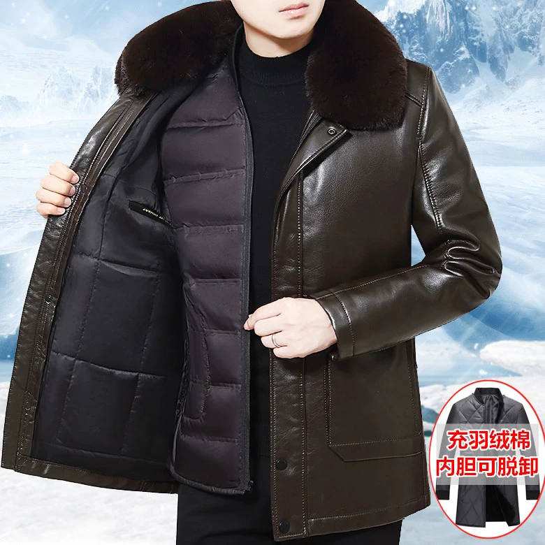 Áo khoác da nam trung niên mùa đông cha dày áo khoác cotton da 40-50-60 tuổi Áo khoác da nam - Quần áo lông thú