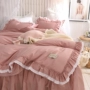 Phong cách Hàn Quốc xếp li váy công chúa ren váy bốn bộ bông đôi giường đơn chăn quilt 1,8m giường - Bộ đồ giường bốn mảnh chăn ga everon 2020