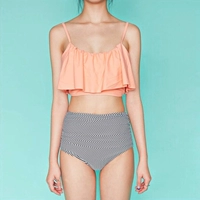 Bộ đồ bơi câu cá lớn màu cam sling xù ngực nhỏ sọc cao eo che bụng thon gọn bikini áo tắm hai mảnh - Bikinis bikini gợi cảm