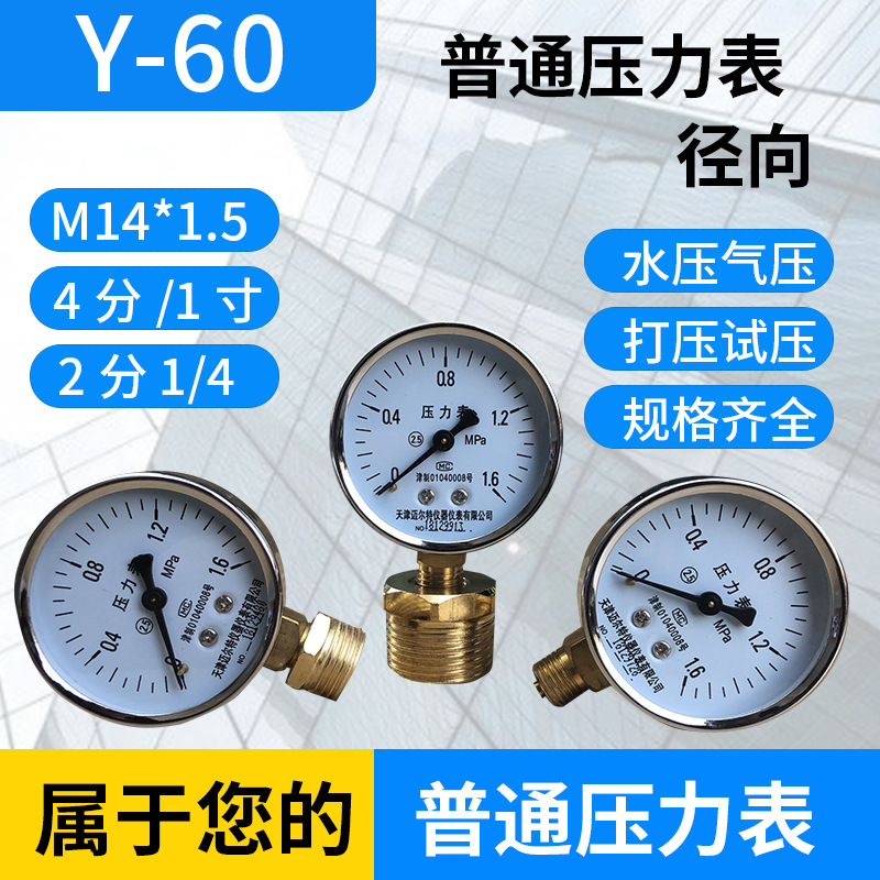 Được tùy chỉnh
            Đồng hồ đo áp suất thông thường Y-60 0-1.6mpa đồng hồ đo áp suất cấp nước không có tháp Y60 đồng hồ đo áp suất nước áp suất không khí làm nóng sàn đồng hồ đo áp suất