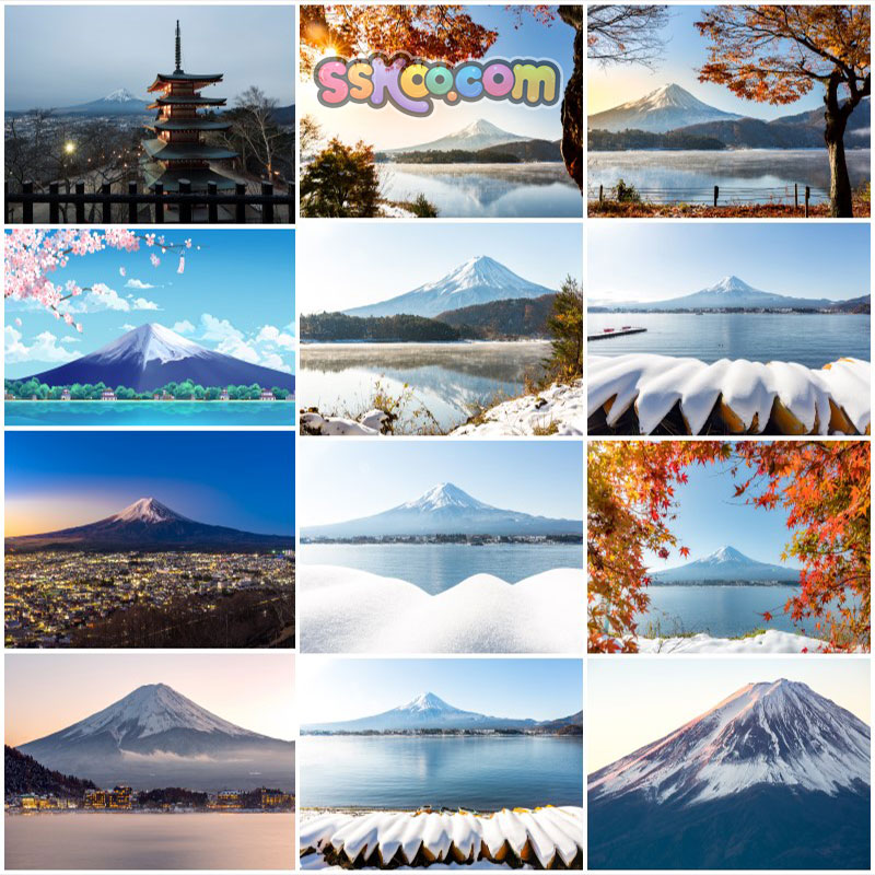 富士山高山樱花风景高清JPG摄影照片4K壁纸背景图片插图设计素材