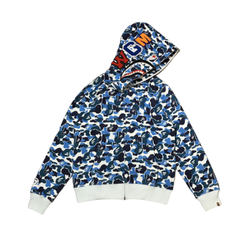 Camouflage Sky BlueChaopai ins Go through Genuine BAPE loose coat shark camouflage Luminous Sweater men and women Couples dress Spring and Autumn Hoodie