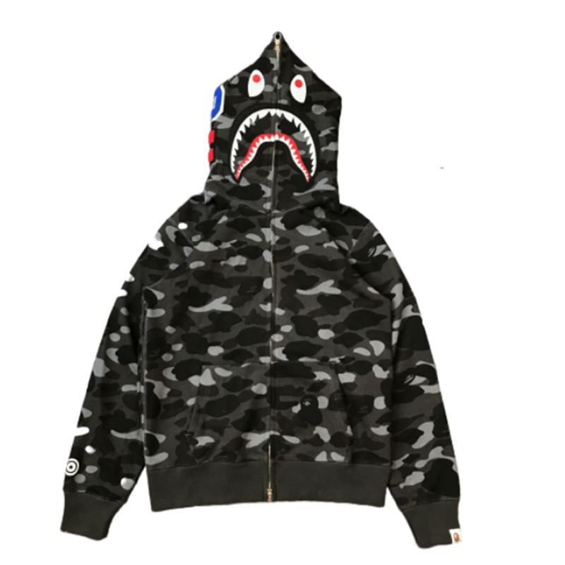 Camouflage BlackChaopai ins Go through Genuine BAPE loose coat shark camouflage Luminous Sweater men and women Couples dress Spring and Autumn Hoodie