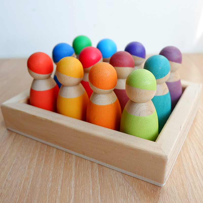 Birch ManRainbow Series weather scene build Solid wood Building blocks granule Toys Frosted ball Forest Tree  house Coral