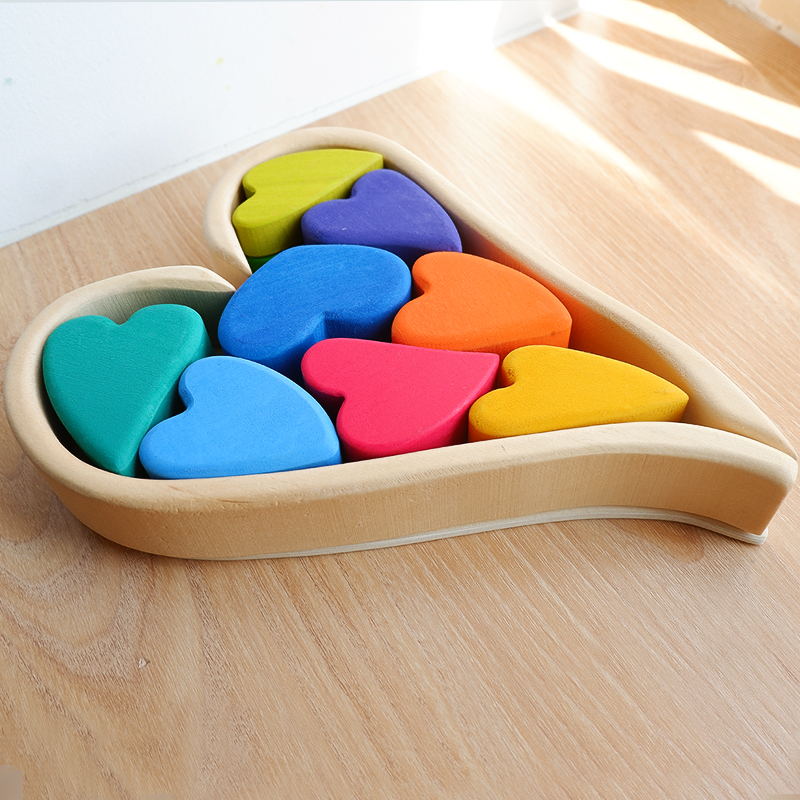 Basswood Love Building BlockRainbow Series weather scene build Solid wood Building blocks granule Toys Frosted ball Forest Tree  house Coral