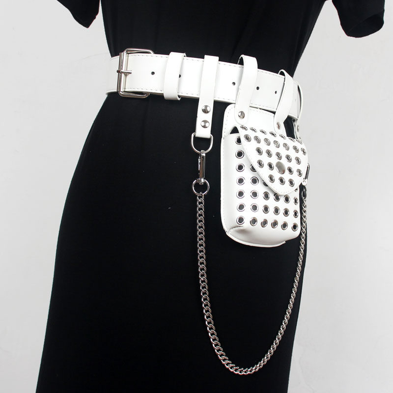 FEMME PUNK POCHE Ceinture Chaîne Décor Simili Cuir Gothique Ceinture PU Rivet EUR 27,97 - FR