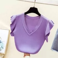 2018 mới lá sen tay áo lụa sáng V-Cổ đan vest nữ mùa hè Hàn Quốc phiên bản của không tay t-shirt bên ngoài mặc một đầu áo len zara