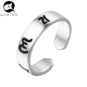 Nhẫn QIMING S925 bạc sáu chữ bóng loáng Retro nhẫn bạc Thái đôi nhẫn nam và nữ - Nhẫn
