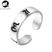 Nhẫn QIMING S925 bạc sáu chữ bóng loáng Retro nhẫn bạc Thái đôi nhẫn nam và nữ - Nhẫn nhan nam
