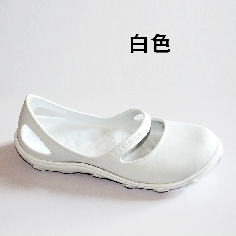 Giày xỏ lỗ cho nữ mùa hè chống trượt y tá đế phẳng Bao Đầu giày đế mềm giày làm vườn bên ngoài mang giày đi biển xăng đan giày ngón chân cái 