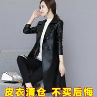 Mùa thu đông 2019 mới Phần da dài của phụ nữ Slim là phiên bản mỏng của Hàn Quốc của áo gió bằng da kích thước lớn qua áo choàng đầu gối - Quần áo da áo khoác da zara