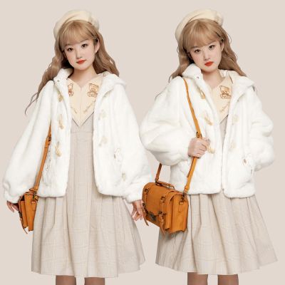 taobao agent Genuine winter cute keep warm velvet jacket for friend with hood, Lolita style