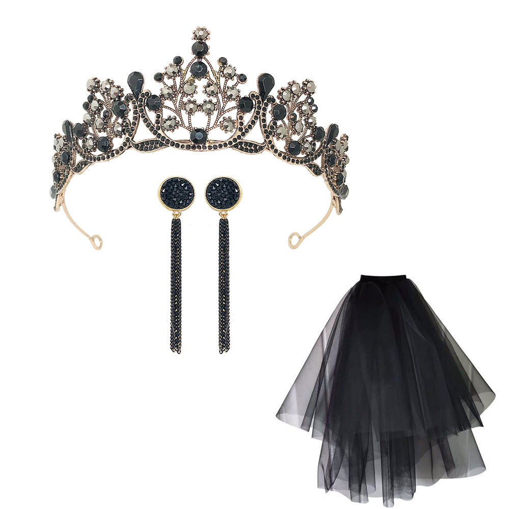 Baroque Black Crown And Tulle Skirt Set For Wedding Bridal Wear_voghion.com