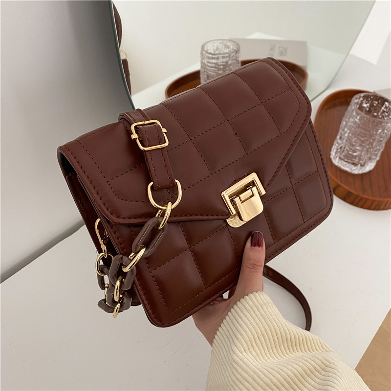 BrownFrench Minority Advanced sense Rhombic grid Small bag female Versatile Foreign style Acrylic One shoulder Inclined shoulder bag 2021 new pattern tide