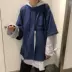 Phong cách Harajuku oversize lỏng lẻo đầu trùm đầu thêu thư dài tay giả hai mảnh siêu lửa áo len bất thường mùa thu áo khoác nữ cao cấp Áo len
