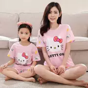 Mùa hè cotton ngắn tay trẻ em Trung Quốc Big Children Mẹ Bộ đồ ngủ dành cho phụ huynh dành cho trẻ em Hàn Quốc Công chúa mỏng