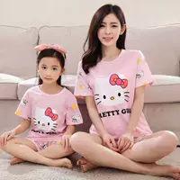 Mùa hè cotton ngắn tay trẻ em Trung Quốc Big Children Mẹ Bộ đồ ngủ dành cho phụ huynh dành cho trẻ em Hàn Quốc Công chúa mỏng đồ ngủ