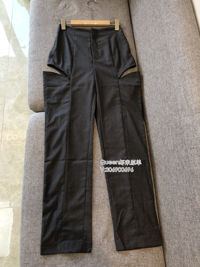 Cut Out Stitching Suit Pants & GreyMinority ! Thin Worsted wool Hollow out Sense of design High waist Western-style trousers Casual pants Two colors