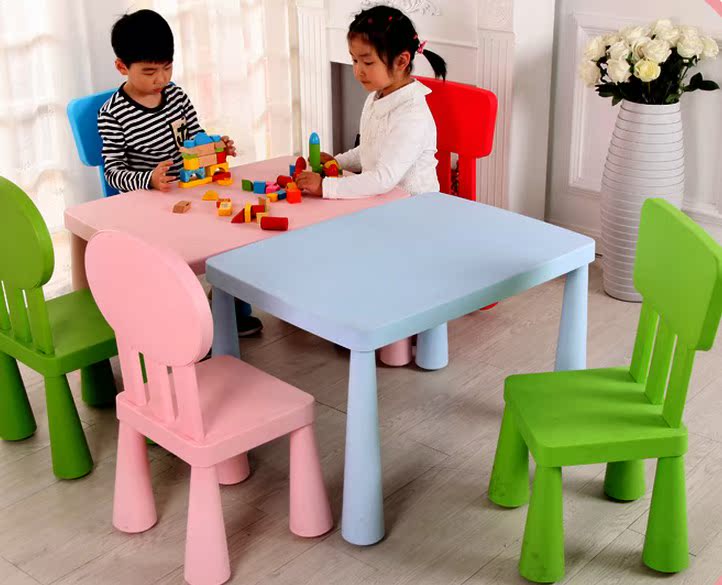 简易小桌餐桌椅长桌椅子儿童桌椅桌椅桌脚可加高幼儿粉色房间塑料
