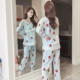 Phiên bản Hàn Quốc của bộ đồ ngủ nữ dài tay hai dây cotton và mùa thu mỏng phần mùa hè ren dễ thương công chúa phong cách ngọt ngào - Bộ Pajama