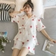 Đồ ngủ nữ mùa hè cotton ngắn tay ngắn Quần áo kimono phong cách Nhật Bản phục vụ nhà mỏng mỏng kích thước lớn phù hợp với hai mảnh - Giống cái