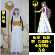 Cho thuê quần áo COS COSPLAY váy trắng nữ anime hoạt hình trò chơi Saint Seiya Athena đạo cụ vũ khí - Cosplay