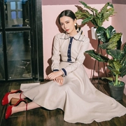 Mùa xuân và mùa thu Phụ nữ Nghệ thuật Retro Hepburn British Wind Sense Colorblock Slim Dress Beautiful Lady Midi Váy - Váy dài