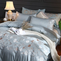 Châu Âu tối giản rắn màu bông denim khăn trải giường bông chăn thêu doanh nghiệp giường đôi dưới 1.8m giường - Bộ đồ giường bốn mảnh mẫu chăn ga gối đệm cưới