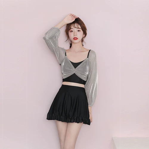 Раздельный купальник, лонгслив, популярно в интернете, подходит для подростков, изысканный стиль