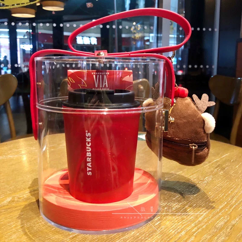 Starbucks, крас pendant, стекло нержавеющая сталь, ведро, набор, подарочная коробка, 2020, с маленькими медведями