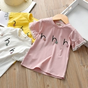 2018 mùa hè mới cô gái Hàn Quốc cotton letter in ấn T-Shirt thoải mái nữ kho báu hoa thoáng khí ngắn tay áo sơ mi