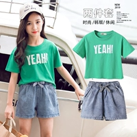Váy bé gái mùa hè ngoại quốc 2019 new big 6 phiên bản Hàn Quốc 7 bộ đồ xanh 8 bộ thời trang hai mảnh 9 quần áo trẻ em thủy triều - Phù hợp với trẻ em cửa hàng quần áo trẻ em