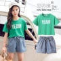 Váy bé gái mùa hè ngoại quốc 2019 new big 6 phiên bản Hàn Quốc 7 bộ đồ xanh 8 bộ thời trang hai mảnh 9 quần áo trẻ em thủy triều - Phù hợp với trẻ em cửa hàng quần áo trẻ em