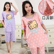 Phiên bản Hàn Quốc của bộ đồ trăng mùa hè cotton sau sinh ngắn tay cho con bú mùa hè phần mỏng dịch vụ tại nhà phụ nữ mang thai bộ đồ ngủ - Giải trí mặc / Mum mặc