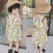 Trẻ em mùa hè 2018 cô gái mới không tay áo váy trẻ em thời trang Hàn Quốc chuối dây đầm