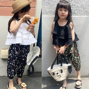 2018 quần áo trẻ em Hàn Quốc phiên bản của lá sen không tay áo + cotton bảy điểm muỗi quần lỏng quần mỏng hoa quần phù hợp với