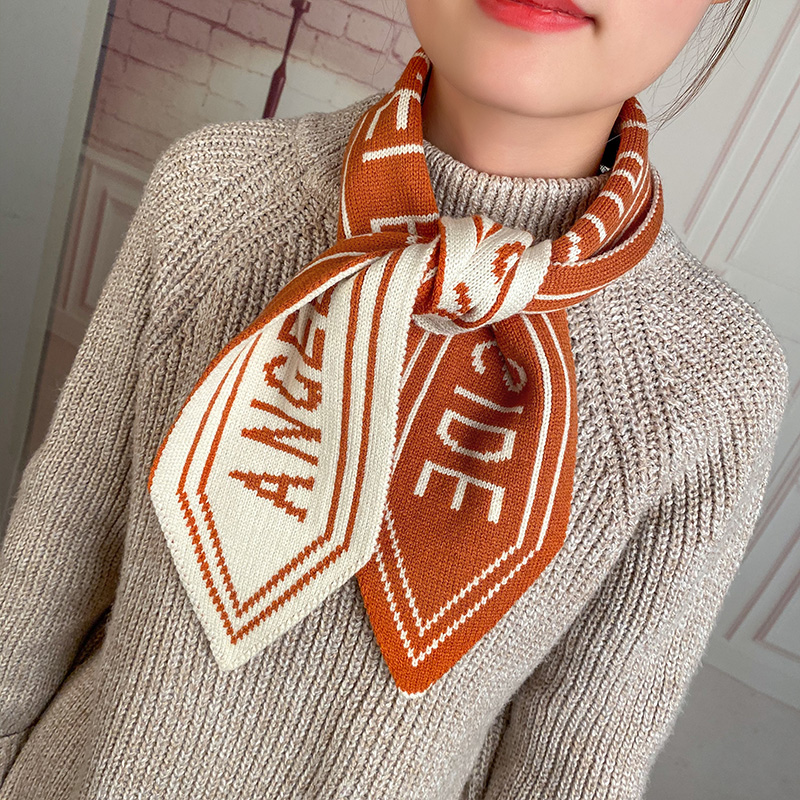 Letters Brick Red + WhiteLate late Same ins the republic of korea Knitting wool Neck cover overlapping fish tail Neckline bow Small scarf female Autumn and winter