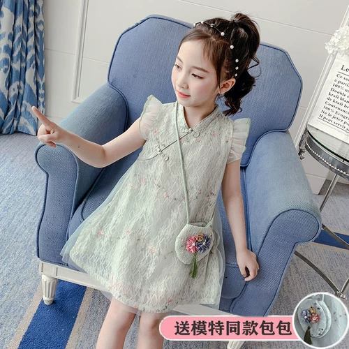 Летнее платье, юбка, летняя одежда, наряд маленькой принцессы, ханьфу, этническое ципао, коллекция 2021, детская одежда, этнический стиль