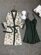 Bộ đồ ngủ mùa xuân và mùa thu nữ Xia Bingsi gợi cảm thắt lưng ngực pad dây đeo váy đêm phần mỏng tay dài in đồ ngủ nhà hai mảnh - Night Robe