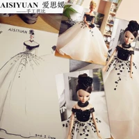 Ai Siyuan handmade quần áo trẻ em 6 điểm búp bê siêu mẫu búp bê tự chế quần áo phụ kiện big set retro màu đen và trắng V-Cổ từ vai đồ chơi của con gái