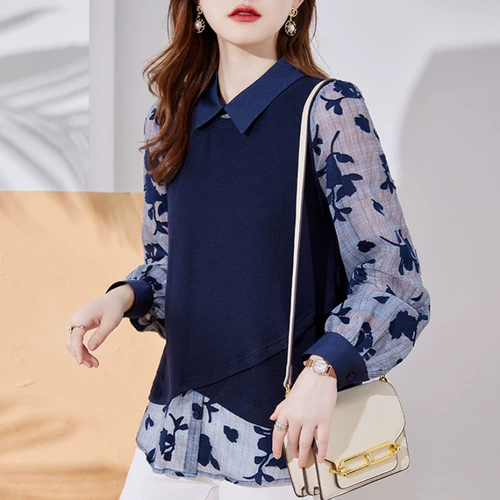 Комплект, модная осенняя рубашка, осенний топ, в западном стиле, в корейском стиле, длинный рукав, 2023, европейский стиль